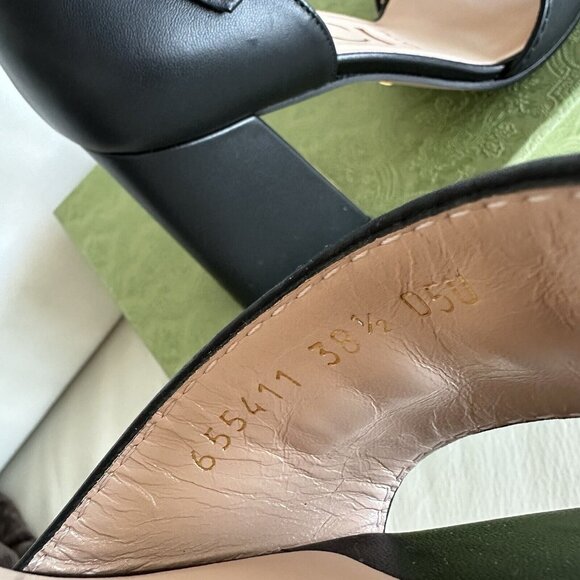 NEW GUCCI JUMBO HEELS HORSEBIT BLACK LEATHER GOLD SZ 38.5 Sandals Shoes - Picture 11 of 13